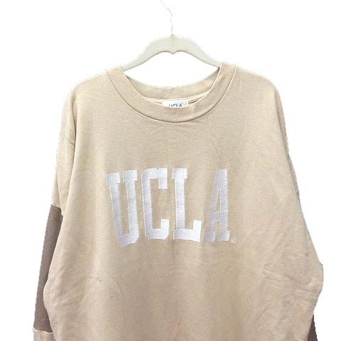  Beams BEAMS UCLA футболка тренировочный длинный рукав Drop плечо распределение цвета переключатель Logo вышивка вырез лодочкой L бежевый /CT #MO мужской 