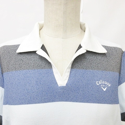  Callaway CALLAWAY Golf рубашка короткий рукав Skipper окантовка другой ткань вышивка синий серый белый голубой белый L женский 