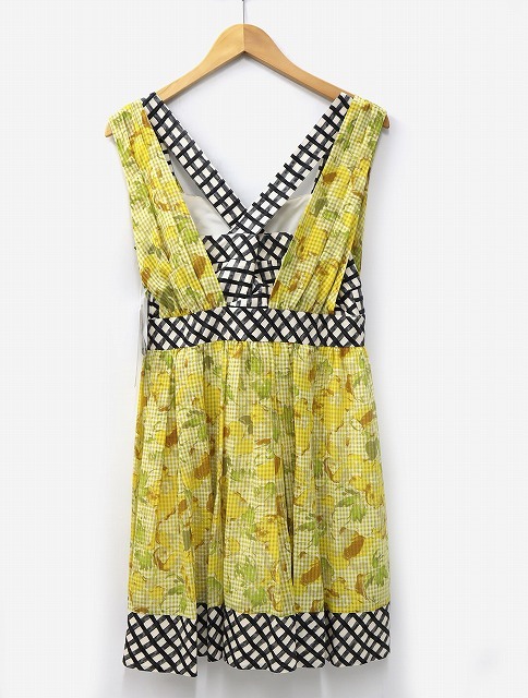 未使用品 ジルバイジルスチュアート JILL by JILLSTUART 花柄 チェック レイヤード ノースリーブ ミニ ワンピース M YELLOW イエロー 125-1_画像2