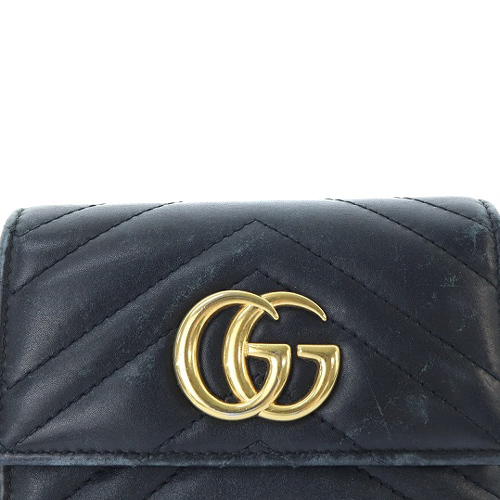 グッチ GUCCI GGマーモント 三つ折り財布 レザー 黒 ブラック 474802 /SR10 ■OH レディース_画像4