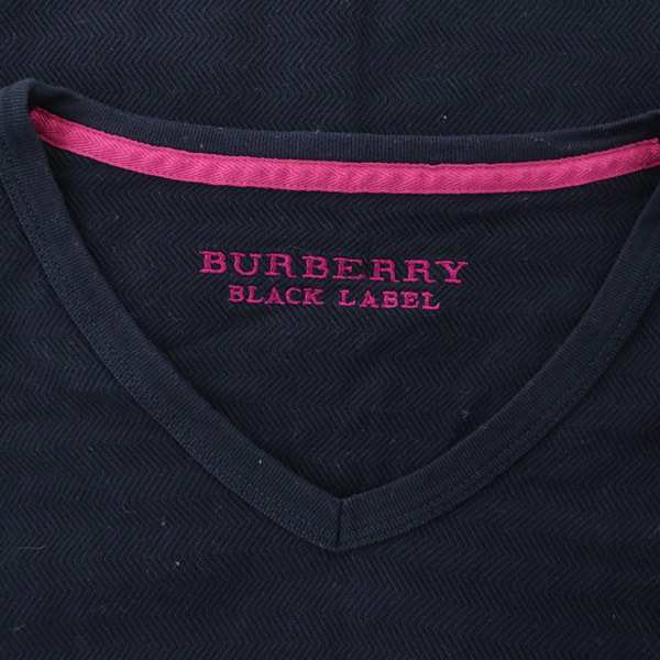 バーバリーブラックレーベル BURBERRY BLACK LABEL ロンT シャドーボーダー Tシャツ 長袖 Vネック ロゴ刺繍 3 紺 ネイビー /MY ■OS メンズ_画像3