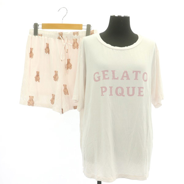 ジェラートピケ gelato pique 23SS セットアップ上下 ロゴTシャツベア柄ショートパンツセット 半袖 プリント ルームウェア ONE ピンク_画像1