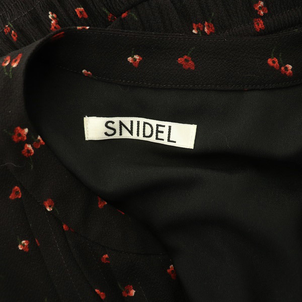  Snidel snidel waist car - ring print One-piece long long sleeve crepe-de-chine pleat floral print 0 black black /MY #OS lady's 