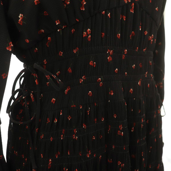  Snidel snidel waist car - ring print One-piece long long sleeve crepe-de-chine pleat floral print 0 black black /MY #OS lady's 