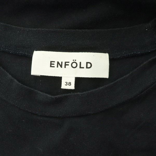 エンフォルド ENFOLD アシンメトリーカットソー 半袖 フレンチスリーブ コットン 38 黒 ブラック /MY ■OS レディース_画像3