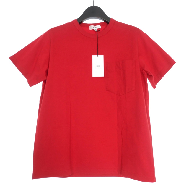 未使用品 ハイク HYKE クルーネック ポケットTシャツ カットソー 半袖 2 レッド 赤 12054-2402 レディース