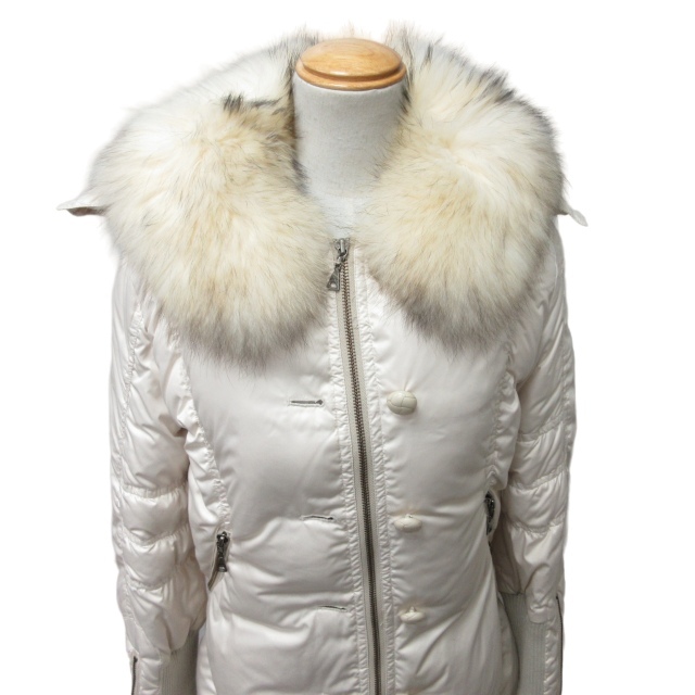  Ined INED down jacket coat raccoon fur with a hood white 9 approximately M size 971-73116002 IBO46 0125 lady's 