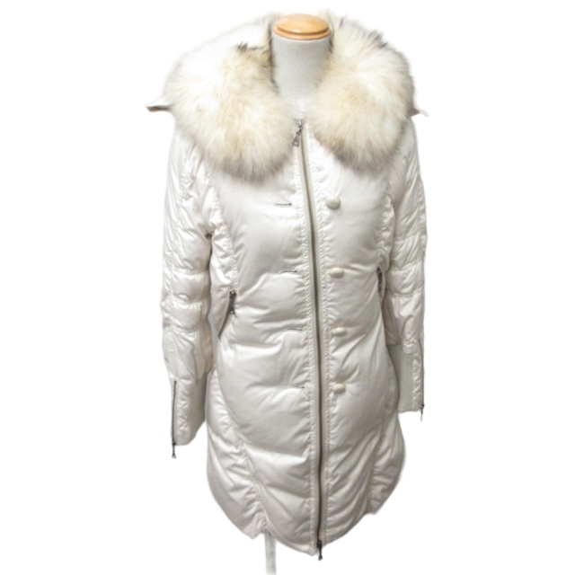  Ined INED down jacket coat raccoon fur with a hood white 9 approximately M size 971-73116002 IBO46 0125 lady's 