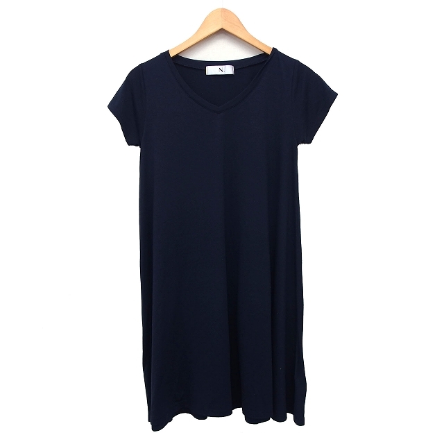 N.Natural Beauty Basic N.ナチュラルビューティーベーシック チュニック Tシャツ カットソー 無地 半袖 Vネック M 紺 /HT35 レディース_画像1