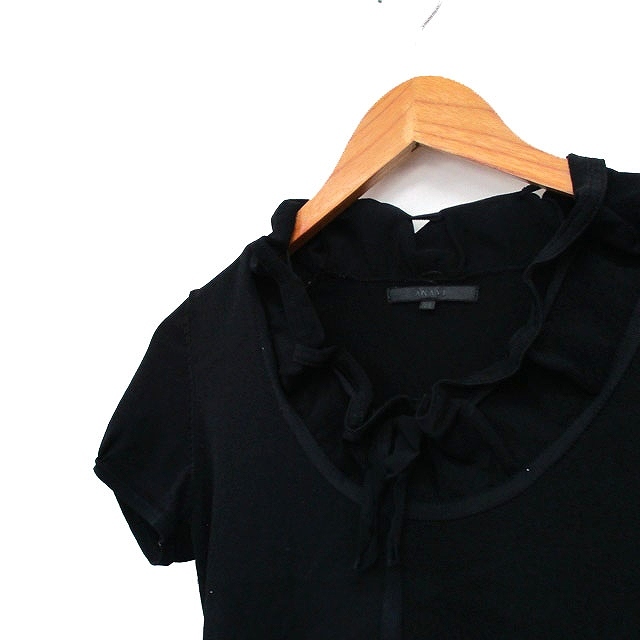  Anayi ANAYI cut and sewn T-shirt short sleeves ribbon frill 38 black black /KT15 lady's 