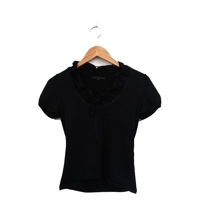  Anayi ANAYI cut and sewn T-shirt short sleeves ribbon frill 38 black black /KT15 lady's 