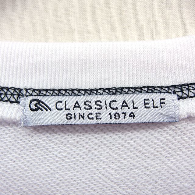 クラシカルエルフ CLASSICAL ELF トレーナー カットソー ロゴ 月プリント ステッチ 五分袖 丸首 綿混 L ホワイト 白 /HT35 レディース_画像3