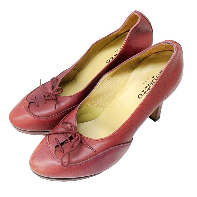 レペット Repetto パンプス シューズ ラウンドトゥ ハイヒール レザー 赤系 レッド系 38 24cm相当 0127 レディース_画像1