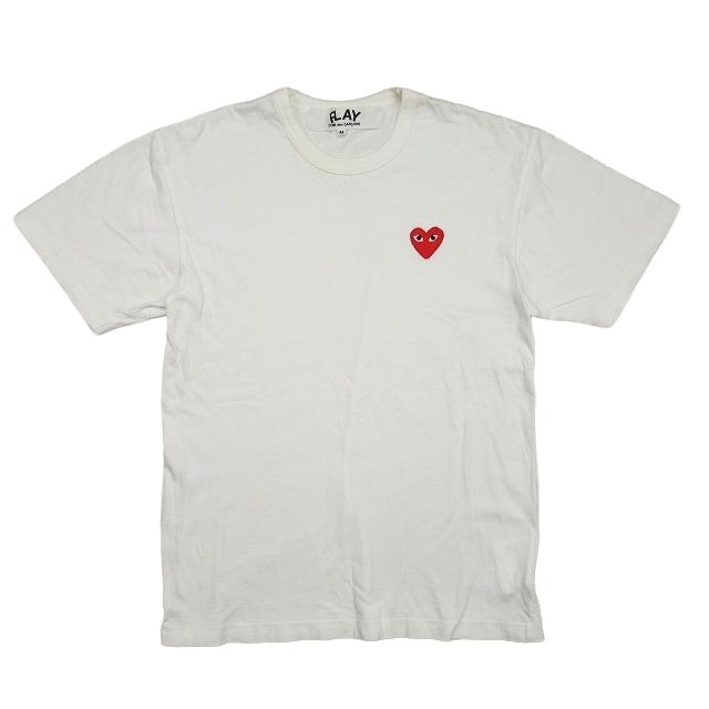 プレイコムデギャルソン PLAY COMME des GARCONS ハート ロゴ ワッペン Tシャツ カットソー 半袖 クルーネックトップス M レッド ホワイト_画像1