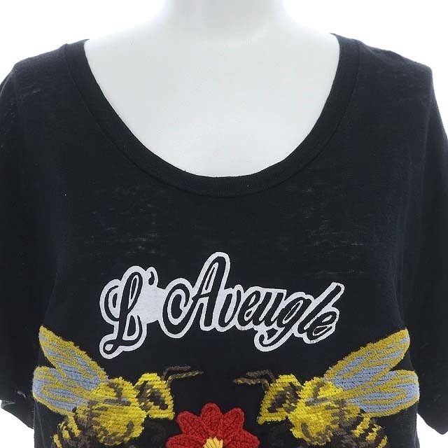 グッチ GUCCI l'aveugle par amour 刺繍 リネン 半袖Tシャツ M 黒 ブラック 414959 /HS ■OS レディース_画像4