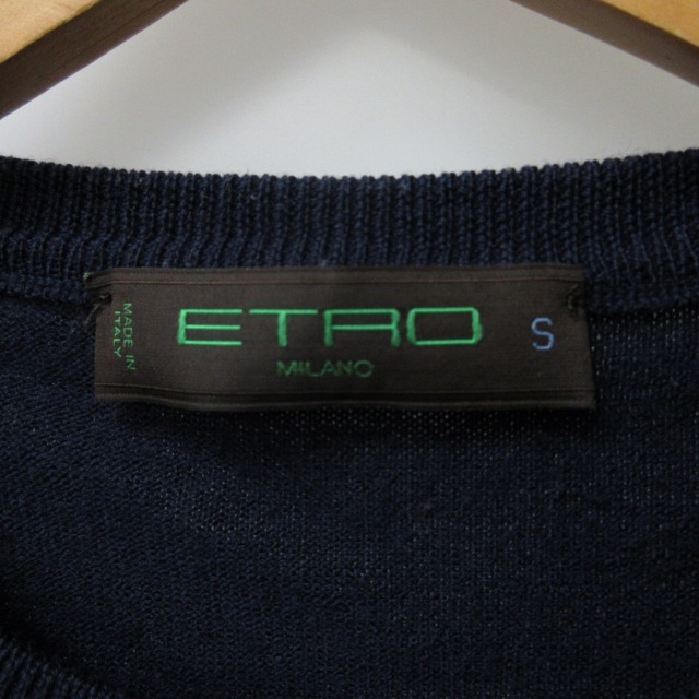  Etro ETRO шерсть V шея вязаный Logo вышивка свитер темно-синий темно-синий S размер IBO47
