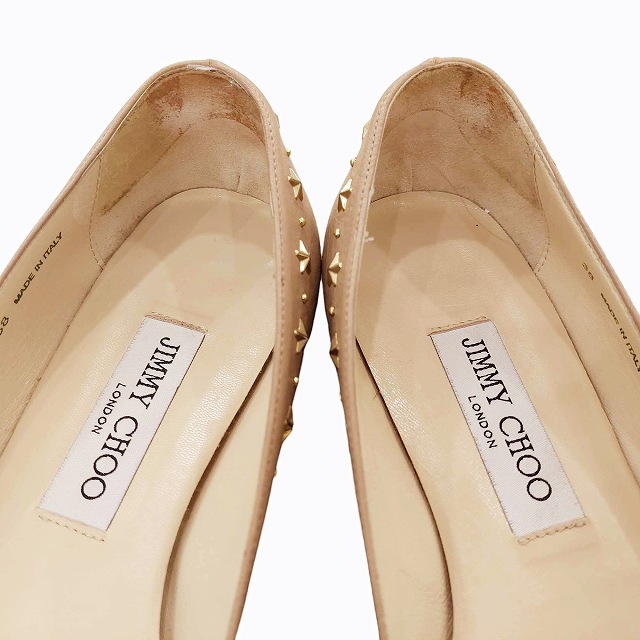 ジミーチュウ JIMMY CHOO フラット バレエシューズ パンプス ポインテッドトゥ スタッズ イタリア製 ベージュ 38 25cm相当 0202 レディース_画像6