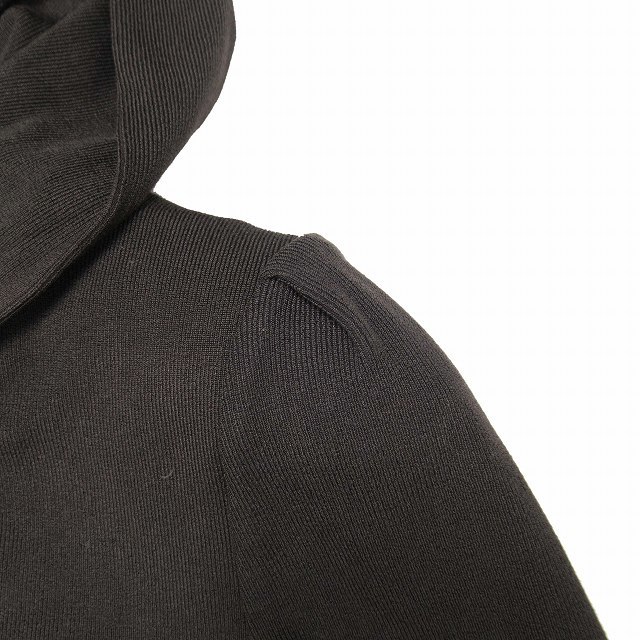 美品 2015年製 フォクシーニューヨーク FOXEY ストレッチ素材 パーカー 七分袖 ジップアップ フーディー 羽織 ジャケット メタルロゴ 40_画像3