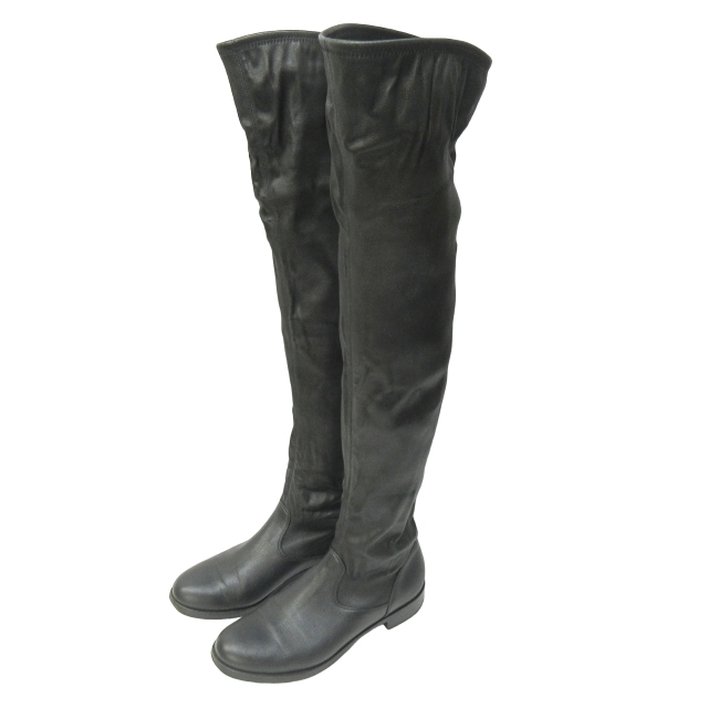  Jean vi to Rossi Gianvito Rossi knee high boots leather stretch black black 36 approximately 23cm IBO47 0202 lady's 