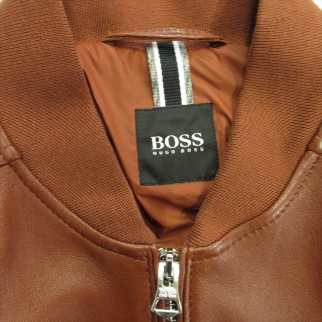 ヒューゴボス HUGO BOSS Nipet レギュラーフィット ボンバージャケット シープスキン レザー ブルゾン フライト 46A 茶 ブラウン メンズ_画像8