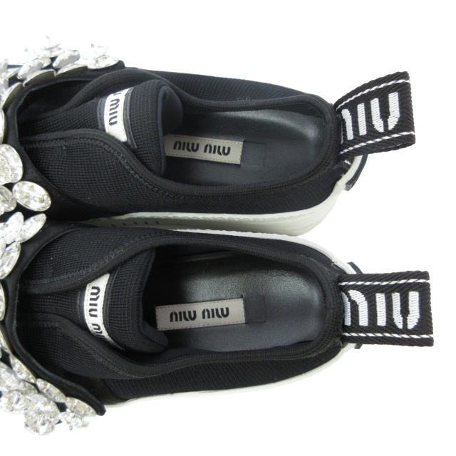 ミュウミュウ miumiu スニーカー スリッポン シューズ 靴 クリスタルビジュー 装飾 ロゴ 35 約22.5cm IBO47 0211 ブラック 黒 レディース_画像5