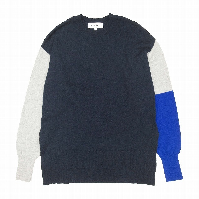 美品 22AW エンフォルド ENFOLD BI-COLOR PULLOVER ハイゲージ ニット プルオーバー 配色切り替え セーター トップス カットソー 長袖 38
