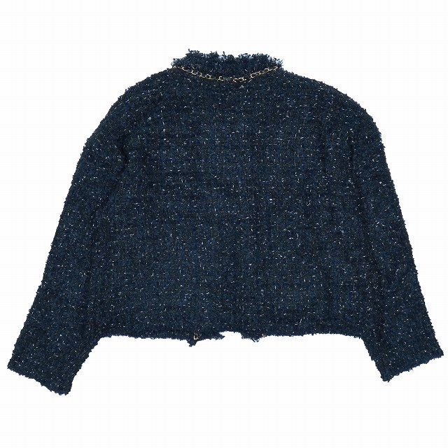  ultimate beautiful goods 24SS Ships four wi men SHIPS for women lame tweed fringe jacket outer chain equipment ornament navy 