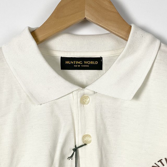 ハンティングワールド HUNTING WORLD ポロシャツ Tシャツ 半袖 ロゴ 刺繍 白 ホワイト XL メンズ_画像3
