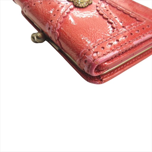 アナスイ ANNA SUI 三つ折り 財布 ロゴ エナメル パテント がま口 ピンク レディース♪１_画像3