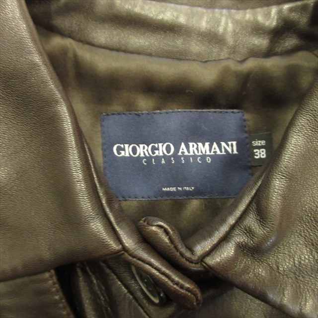 美品 ジョルジオアルマーニ GIORGIO ARMANI ラムレザー ステンカラー コート ジャケット ブルゾン 羊革 裏シルク 38 ブラウン レディース_画像7