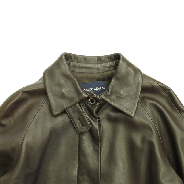  beautiful goods joru geo Armani GIORGIO ARMANI ram leather turn-down collar coat jacket blouson sheep leather reverse side silk 38 Brown lady's 