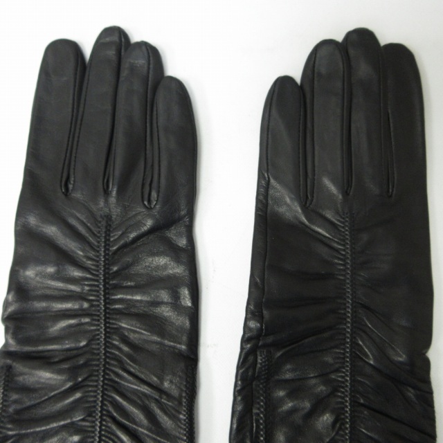 Gloves FRATELLI FORINO 美品 レザー グローブ 手袋 ギャザー イタリア製 黒 ブラック 21cm 0217 レディース_画像3
