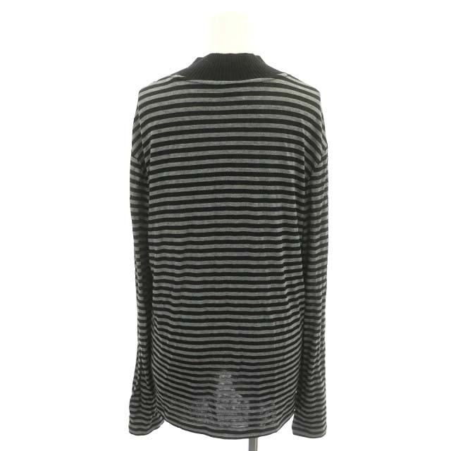  Armani koretsio-niARMANI COLLEZIONI border knitted sweater long sleeve pull over cotton M black gray 