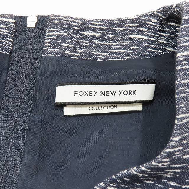 美品 2017年製 フォクシーニューヨーク FOXEY NEW YORK ジャガード ワンピース ドレス フレアスカート 38 ネイビー 36626/6 レディース_画像6