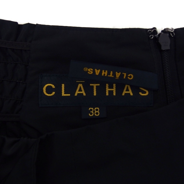 クレイサス CLATHAS スカート フレア バルーン ひざ丈 シャーリング サイドジップ 38 黒 ブラック /NT6 レディース_画像3