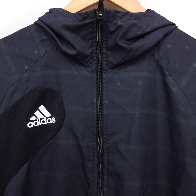 アディダス adidas 国内正規品 ウインドブレーカー ジップアップ パーカー ジャケット 星柄 ボーダー S ブラック 黒 /FT9 レディース_画像4