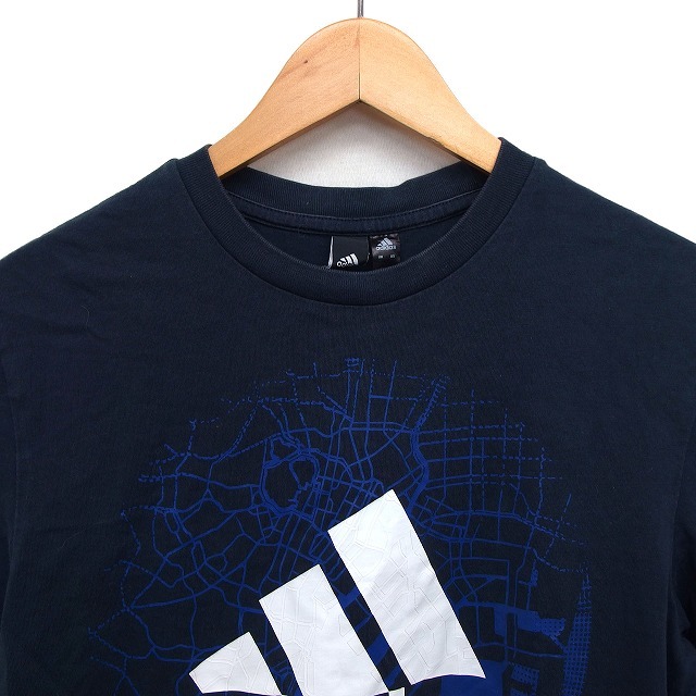 アディダス adidas 国内正規品 カットソー Tシャツ ロゴ リブ クルーネック プリント コットン 綿 半袖 XS 紺 ネイビー /NT3 メンズ_画像4