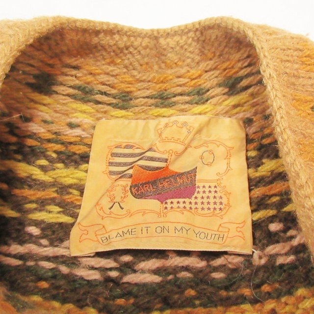  Karl hell mKarl Helmut beautiful goods knitted jacket sweater total pattern Zip up wool tea Brown IBO47 0215 men's 