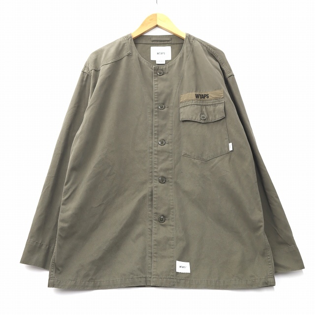 ダブルタップス WTAPS 192WVDT-SHM02 19AW SCOUT LS SHIRT.COTTON.TWILL ノーカラー 長袖 ジャングル シャツ X01(XS) カーキ_画像1