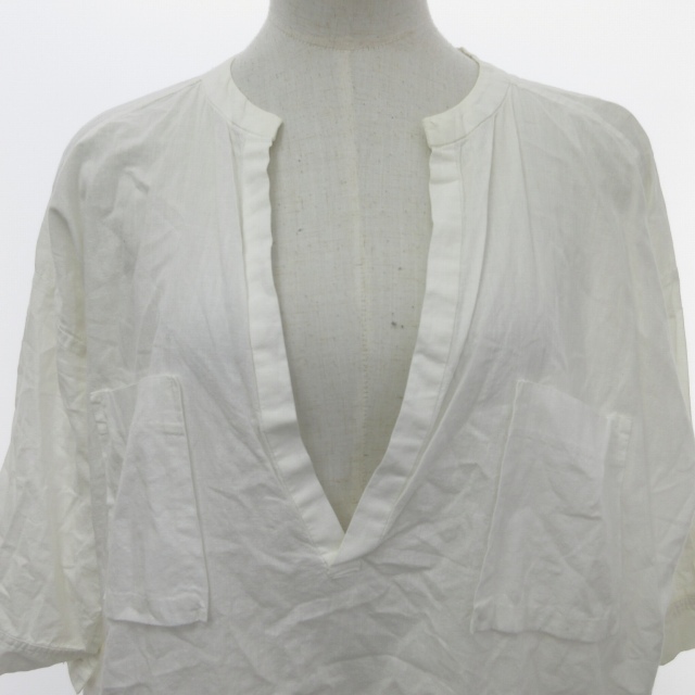 palaspa less Pallas Palace V neck tunic One-piece cut and sewn long sleeve linen. front pocket white 0 approximately S size IBO47