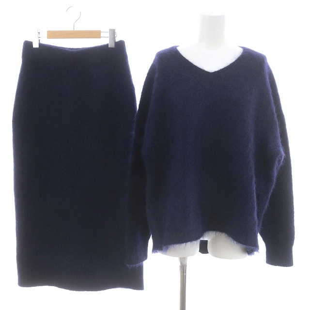  Adore ADORE 22AW setup top and bottom mo hair knitted tops sweater V neck long sleeve knitted skirt tight long 38 navy blue navy /HS