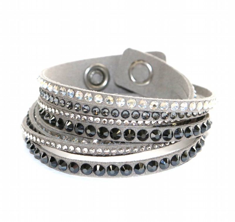  Swarovski SWAROVSKI bracele bangle 2 ream rhinestone suede gray accessory /DK lady's 