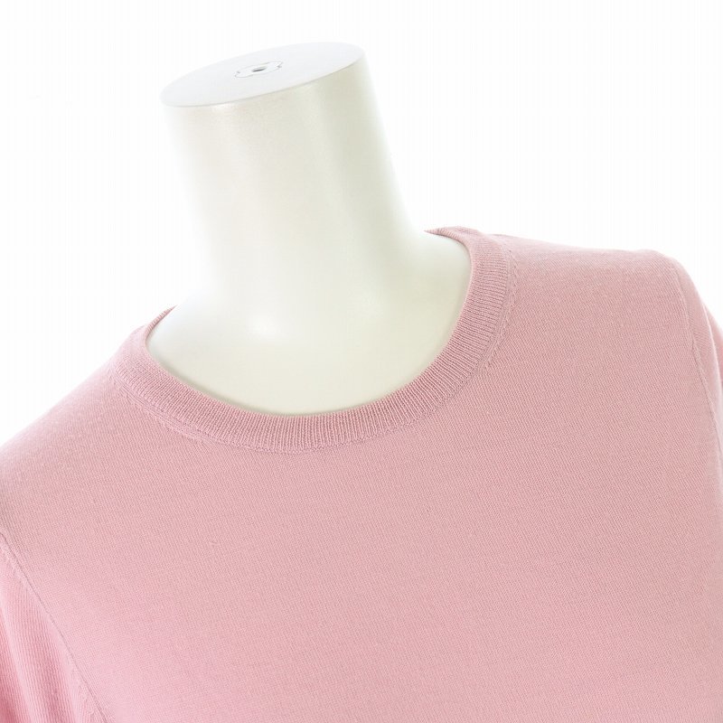 te milk s Beams Loro Piana 16G 5 minute sleeve knitted sweater cut and sewn crew neck pull over puff sleeve wool pink /SI43