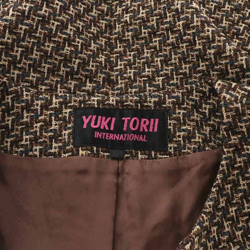  Yuki Torii YUKI TORII no color jacket Zip up biju- equipment ornament flower flower wool 40 L tea Brown beige /NW16