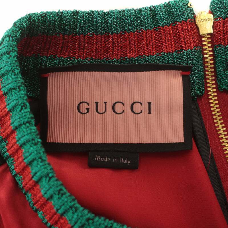 グッチ GUCCI ワンピース 長袖 ラグランスリーブ シェリーライン 絹 シルク M 赤 レッド /IR ■GY18 ■OH レディース_画像5