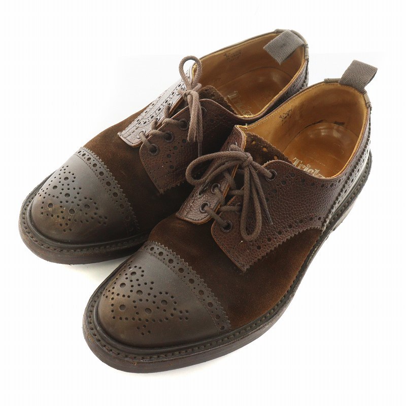 トリッカーズ TRICKER'S カントリーシューズ ストレートチップ レザー スエード ロゴ 10-5 28cm 茶 ブラウン M7369 ■GY18 /MQ メンズ_画像1