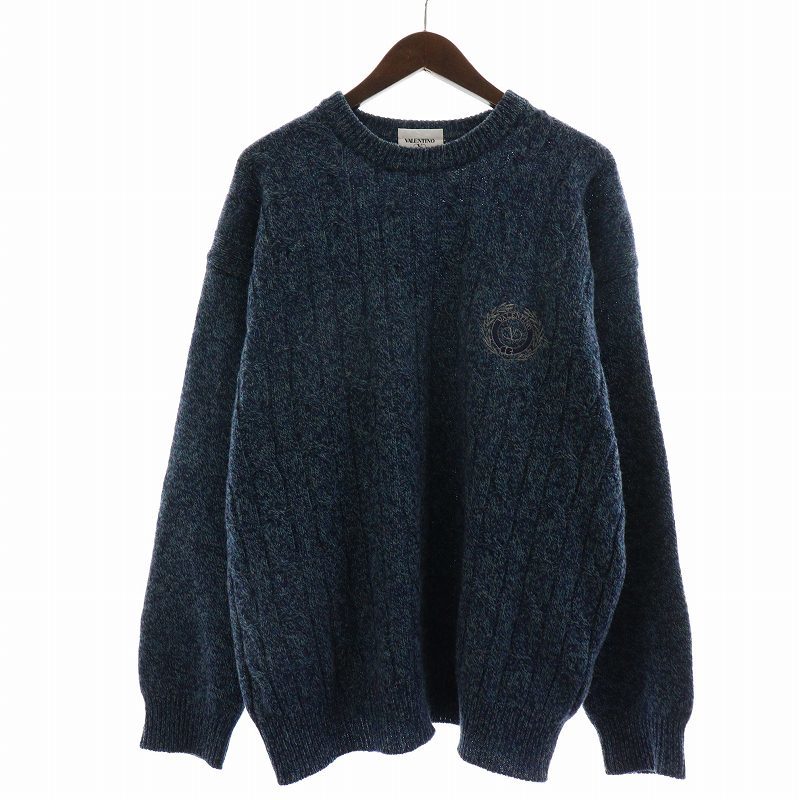 Valentino Valentino VALENTINO Vintage cable knitted sweater long sleeve wool Logo embroidery 5 L navy blue navy green green 