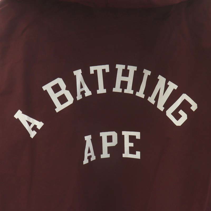 アベイシングエイプ A BATHING APE コート ロング丈 フード サルカモ 猿ロゴ 裏ボア ナイロン アウター XL 赤 レッド /AN4 メンズ_画像8