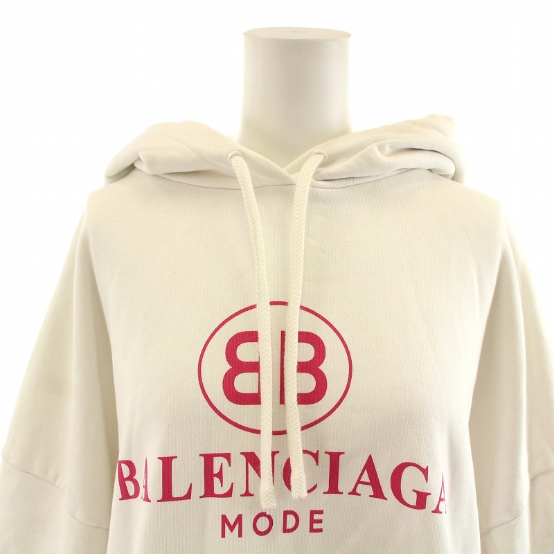 バレンシアガ BALENCIAGA 2019年製 MODE BB パーカー フーディ プルオーバー ロゴ プリント オーバーサイズ M 白 501656 TYKA5 960_画像5