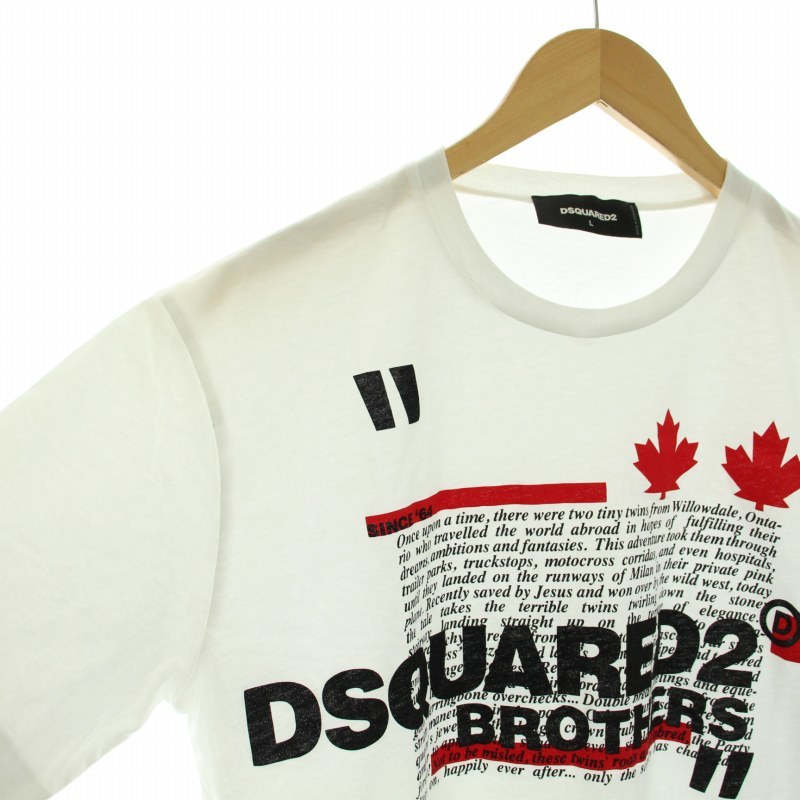ディースクエアード DSQUARED2 21SS ブラザーズ Brothers Tシャツ カットソー クルーネック 半袖 ロゴプリント L 白 赤 黒 メンズ_画像5